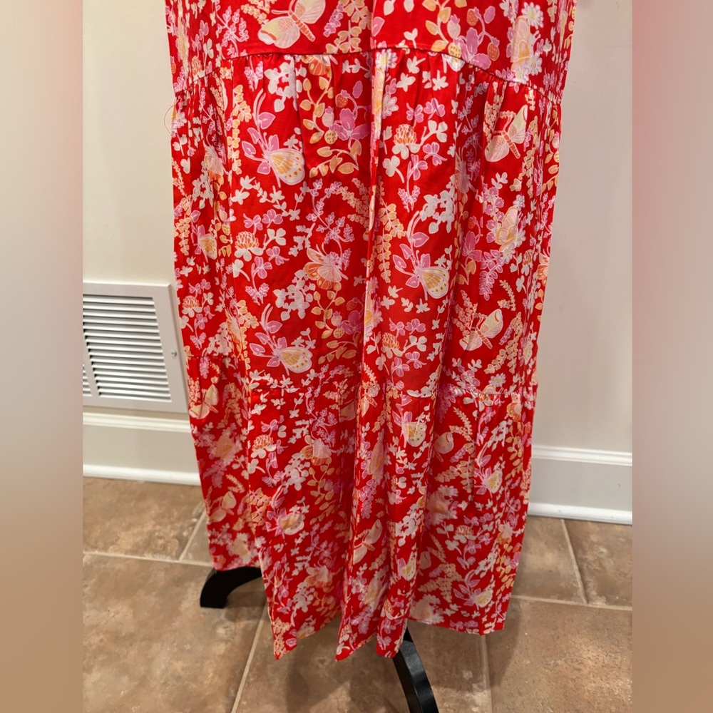 J. McLaughlin Harriet Silk Women’s Lined Floral Short Sleeve Red Dress, size XL - Picture 7 of 14